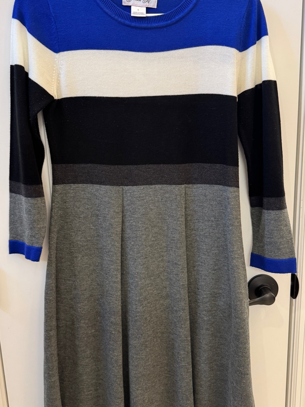 Jessica Striped Knit Dress - Blue, White, Black & Gray